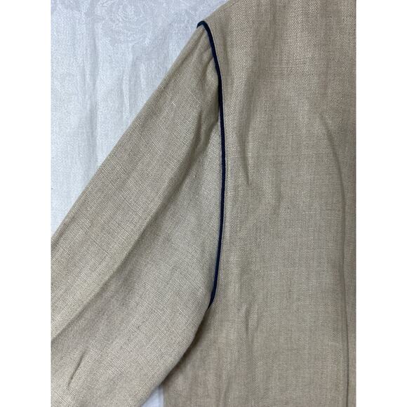 Natural Ecology Symbols Linen Blazer XL Tan Navy Blue Trm Lagenlook Rehli Tracht - Picture 6 of 16